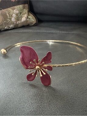 Gold Tone Headband with Burgundy Floral Accent necklace choker